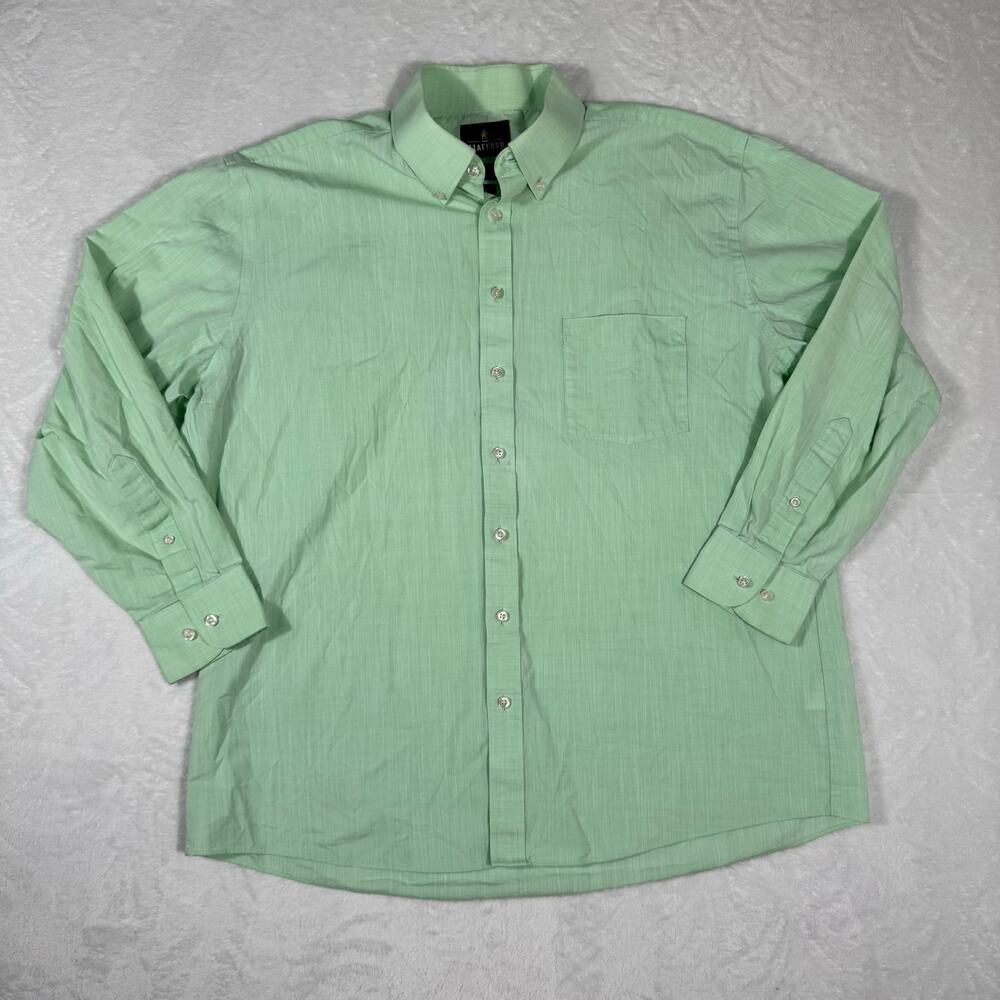 Stafford Textured Cotton Regular Fit Mens L Green Long Sleeve Button Down Shirt‎